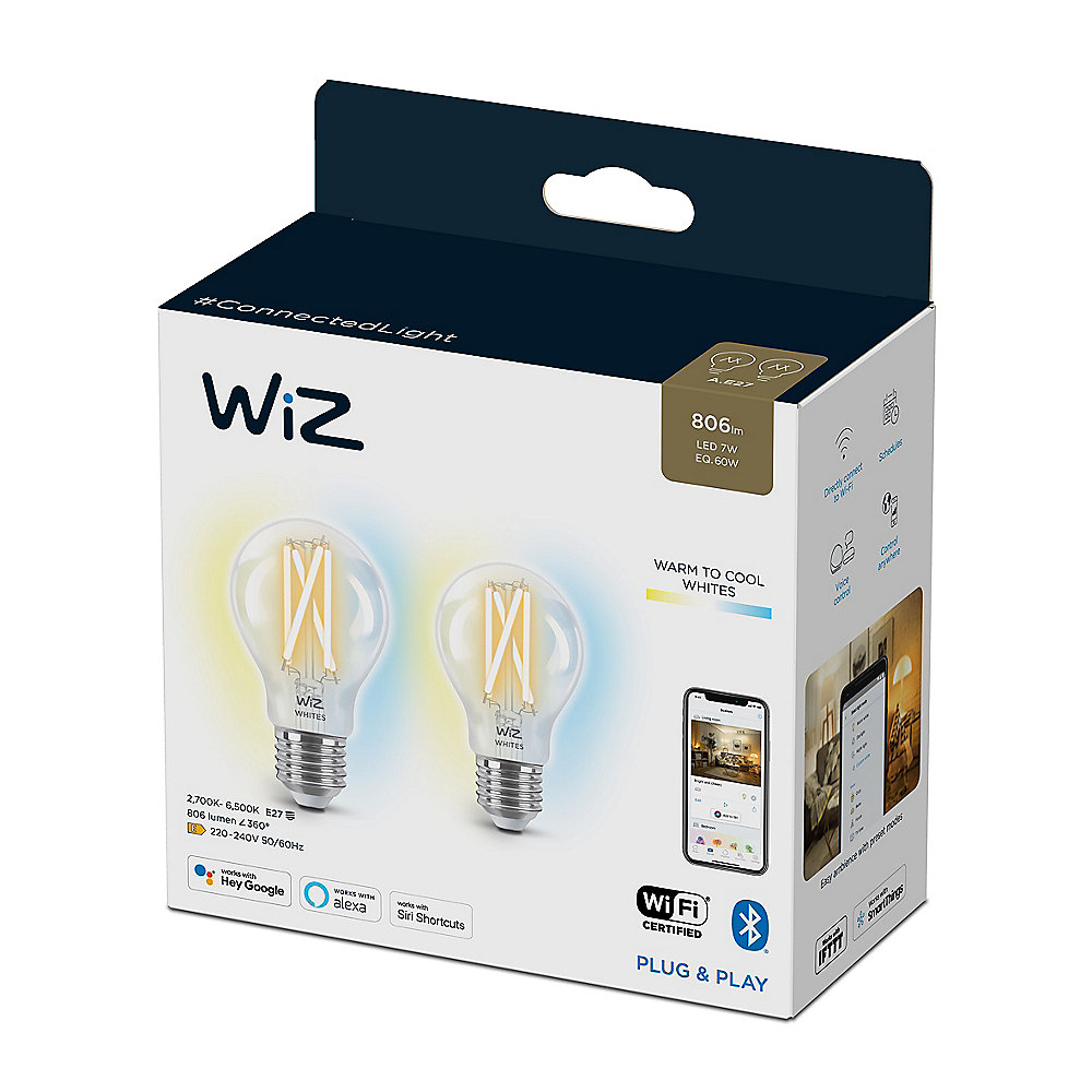 WiZ Wi-Fi BLE 60W A60 E27 927-65 CL 2PF/6