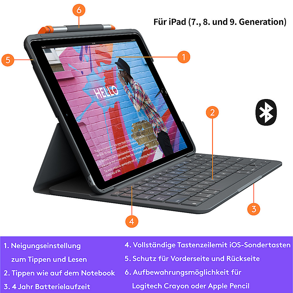 Logitech Slim Folio Hülle und Tastatur für iPads der 7./8. Generation (2019/20)