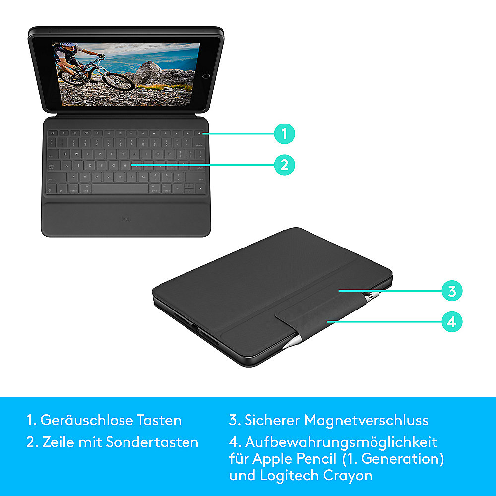 Logitech Rugged Folio Hülle und Tastatur für iPads der 7/8 Generation (2019/20)