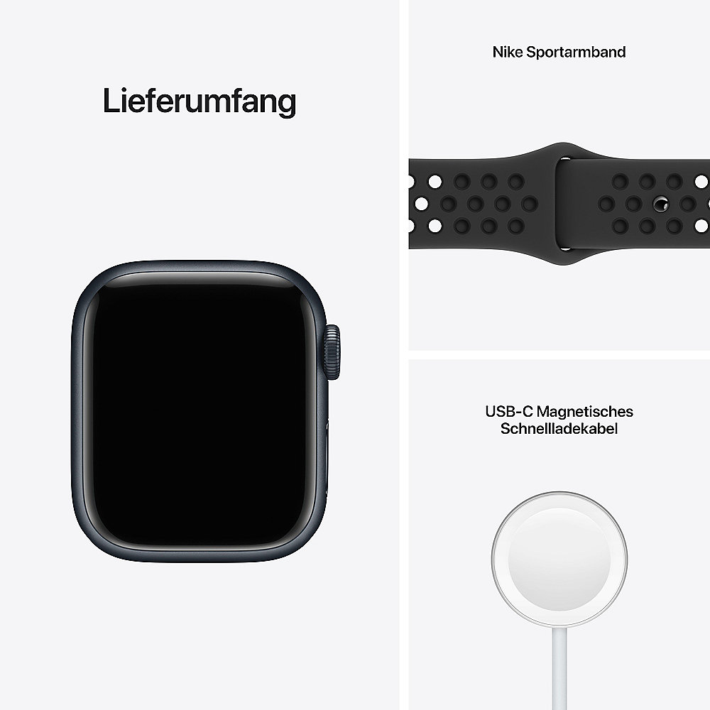 Apple Watch Series 7 Nike LTE 41mm Aluminium Anthrazit Sportarmband Schwarz