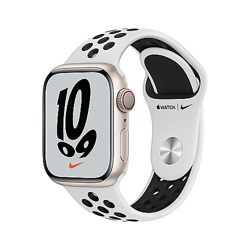 Apple Watch Series 7 Nike LTE 41mm Aluminium Sternenlicht Sportarmband Schwarz