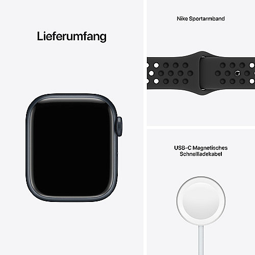 Apple Watch Series 7 Nike GPS 41mm Aluminium Mitternacht Sportarmband Schwarz