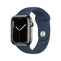 Apple Watch Series 7 LTE 45mm Edelstahlgeh&auml;use Graphite Sportarmband Abyssblau