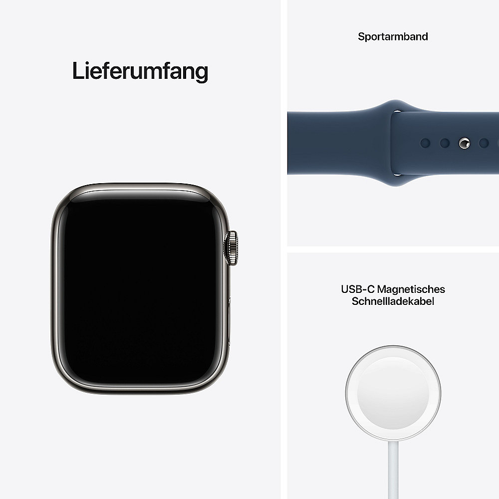 Apple Watch Series 7 LTE 45mm Edelstahlgehäuse Graphite Sportarmband Abyssblau