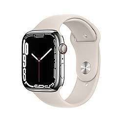 Apple Watch Series 7 LTE 45mm Edelstahlgeh&auml;use Silber Sportarmband Sternenlicht