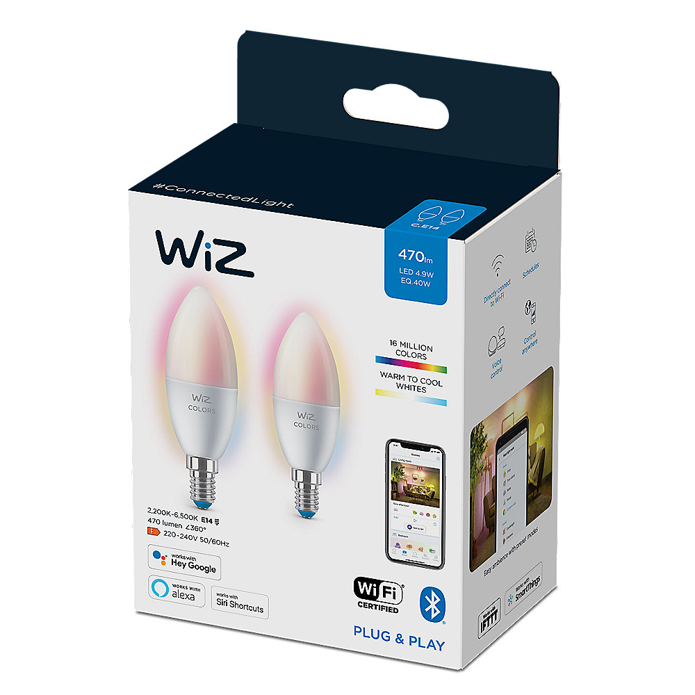 WiZ Wi-Fi BLE 40W C37 E14 922-65 RGB 2PF/6