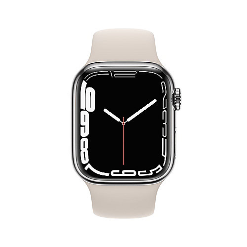 Apple Watch Series 7 LTE 41mm Edelstahlgehäuse Silber Sportarmband Sternenlicht