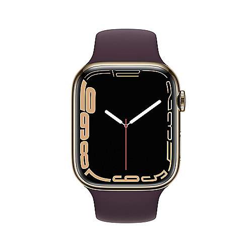 Apple Watch Series 7 LTE 41mm Edelstahlgehäuse Gold Sportarmband Dunkelkirsch