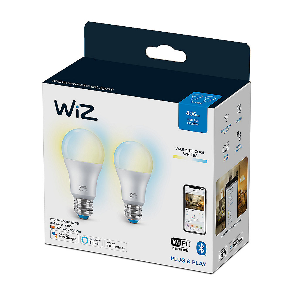 WiZ Wi-Fi BLE 60W A60 E27 927-65 TW 2PF/6
