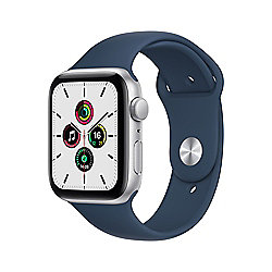 Apple Watch SE GPS 44mm Aluminiumgeh&auml;use Silber Sportarmband Abyssblau