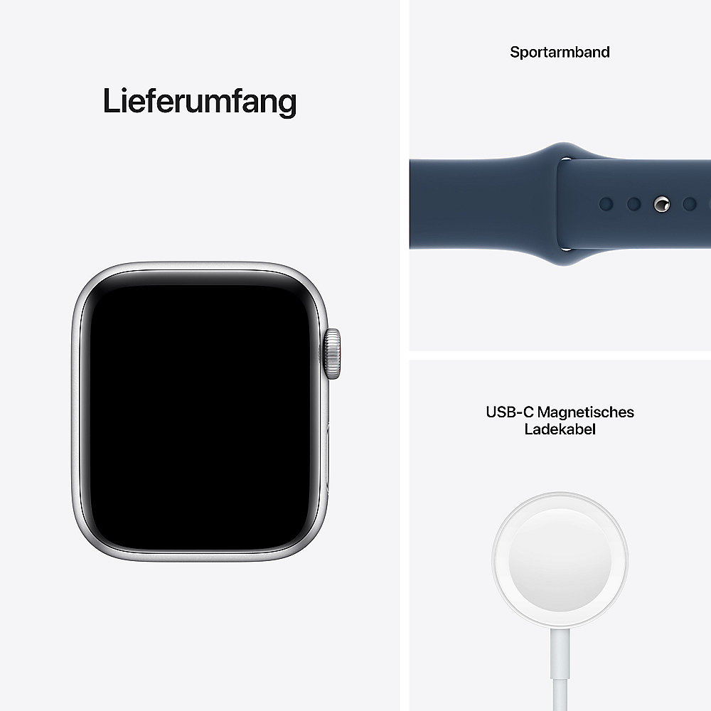 Apple Watch SE LTE 44mm Aluminiumgehäuse Silber Sportarmband Abyssblau