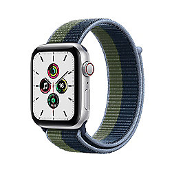 Apple Watch SE LTE 40mm Aluminiumgeh&auml;use Silber Sport Loop Abyssblau Moosgr&uuml;n