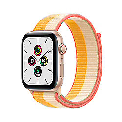Apple Watch SE LTE 44mm Aluminiumgeh&auml;use Gold Sportarmband Indischgelb Wei&szlig;