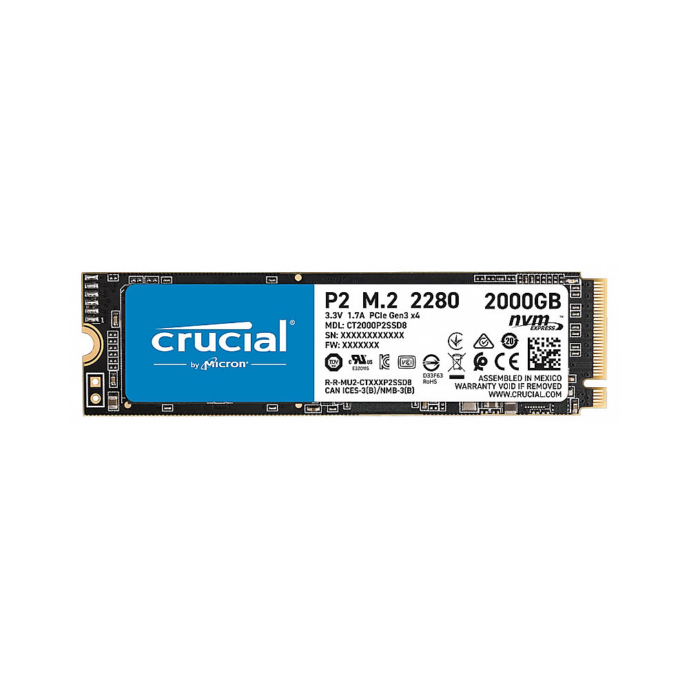 Crucial P2 NVMe SSD 2 TB 3D NAND TLC M.2 PCIe Gen.3