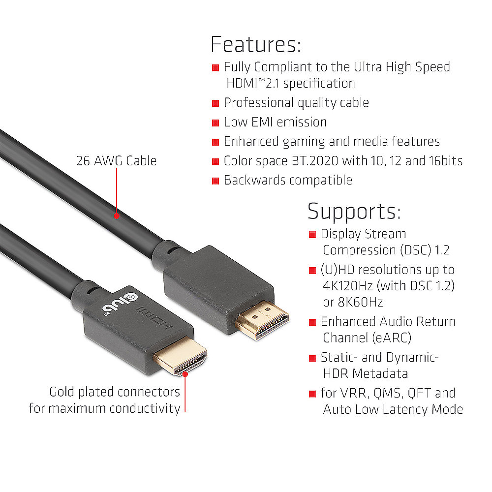 Club 3D Ultra High Speed HDMI™ 4K120Hz, 8K60Hz Zertifiziertes Kabel 48Gbps St/5m