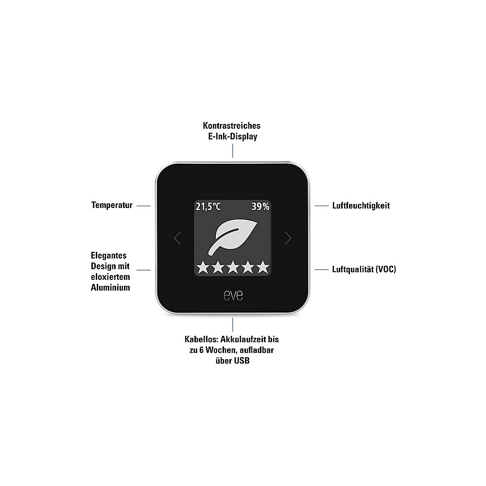 Eve Room - Raumluft-Qualitätssensor mit Apple HomeKit Technologie &amp; Thread
