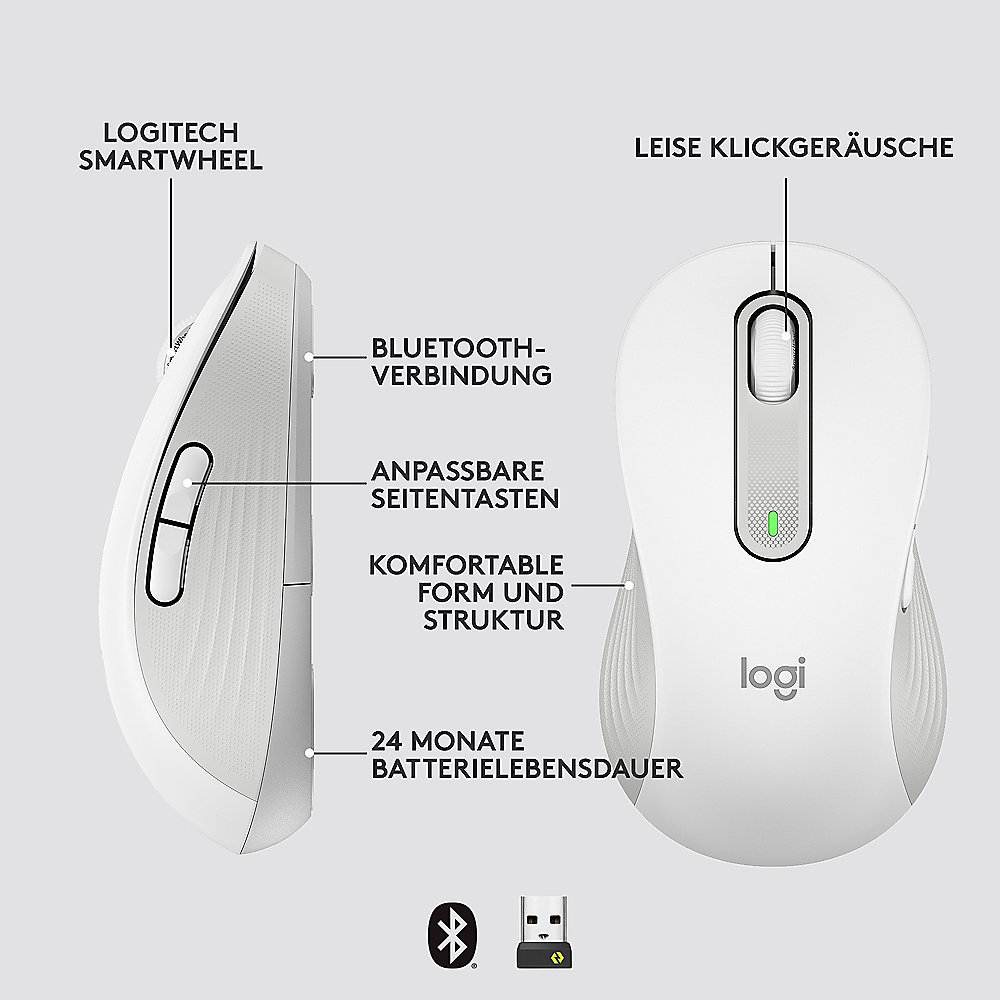 Logitech Signature M650 Gr.L Linkshänder Kabellose Maus Weiß