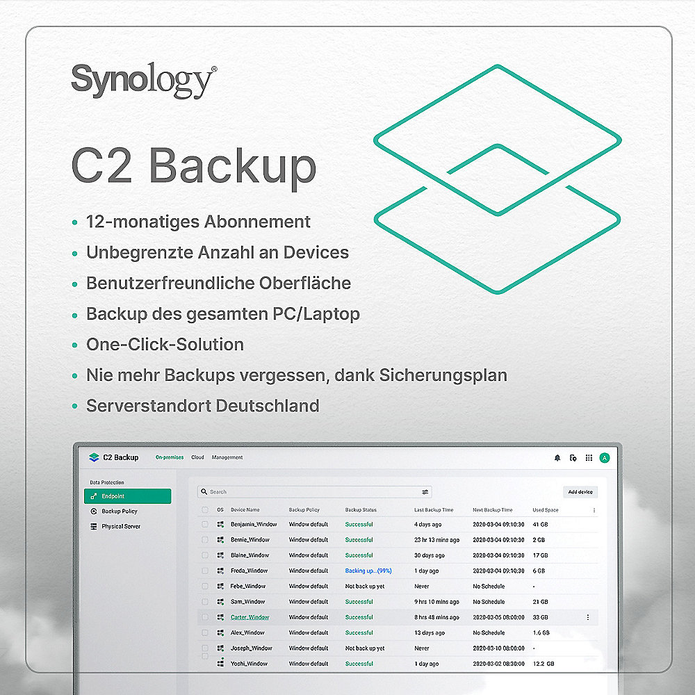 Synology C2 Backup Lizenz 500GB 1 Jahr Cloud Backup für Windows Geräte