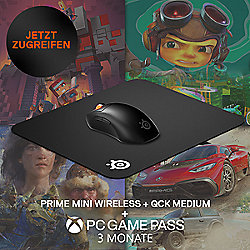 SteelSeries Prime Mini Kabellose Maus + QCK Mauspad + Microsoft PC Game Pass